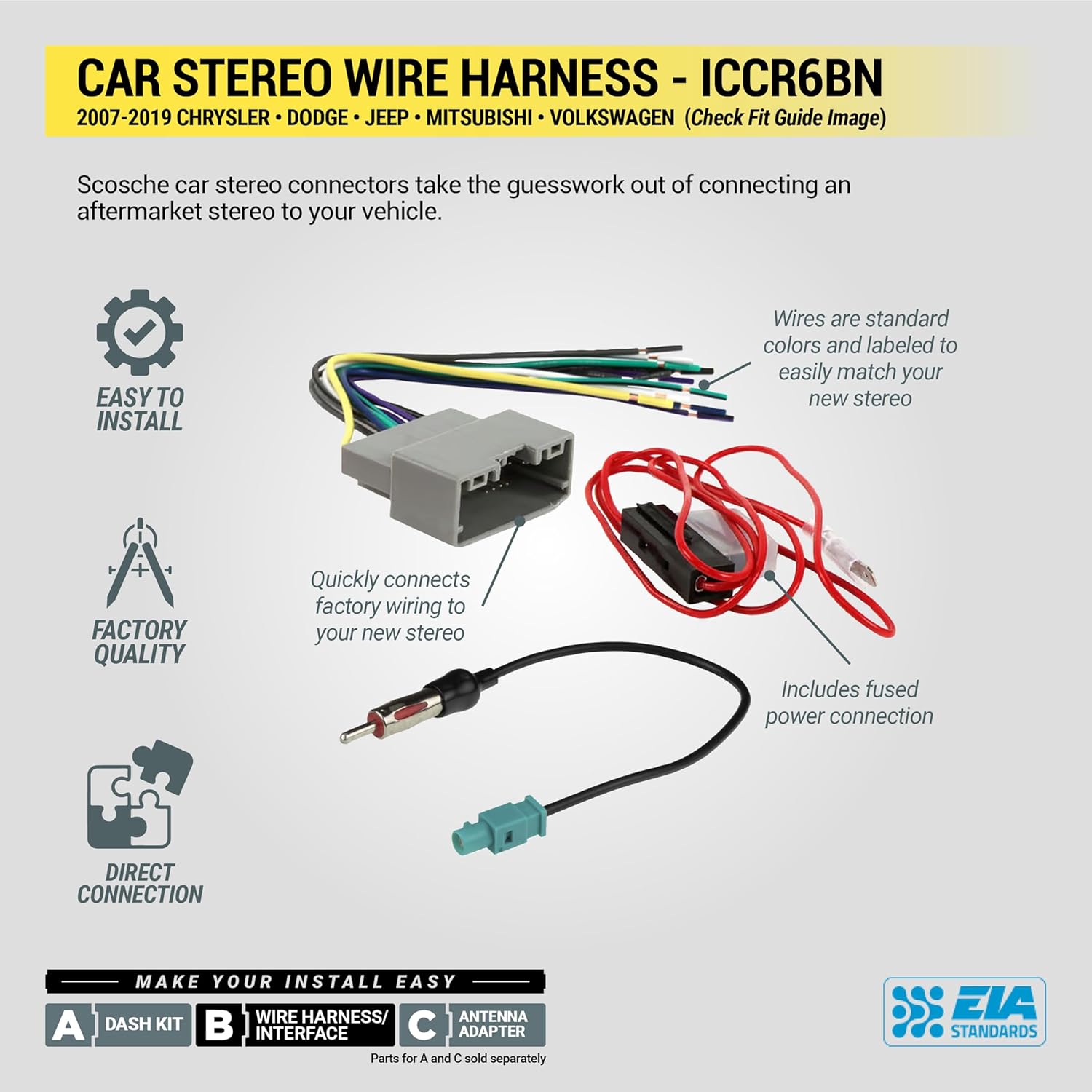 Scosche ICCR6BN Double DIN Radio Installation Dash Kit Compatible 2007-2019 Chrysler, Dodge, Jeep and RAM Vehicles