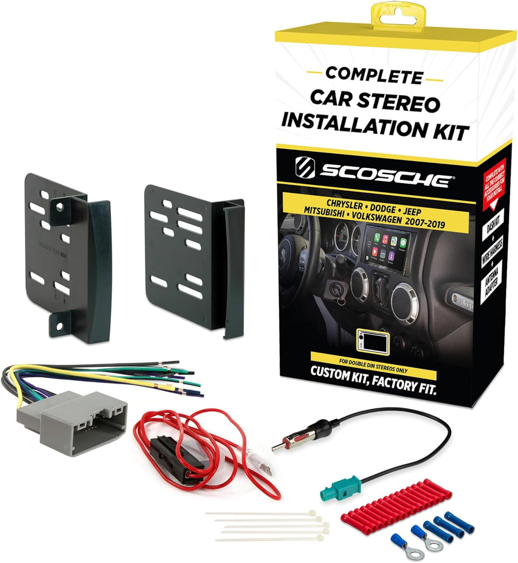 Scosche ICCR6BN Double DIN Radio Installation Dash Kit Compatible 2007-2019 Chrysler, Dodge, Jeep and RAM Vehicles